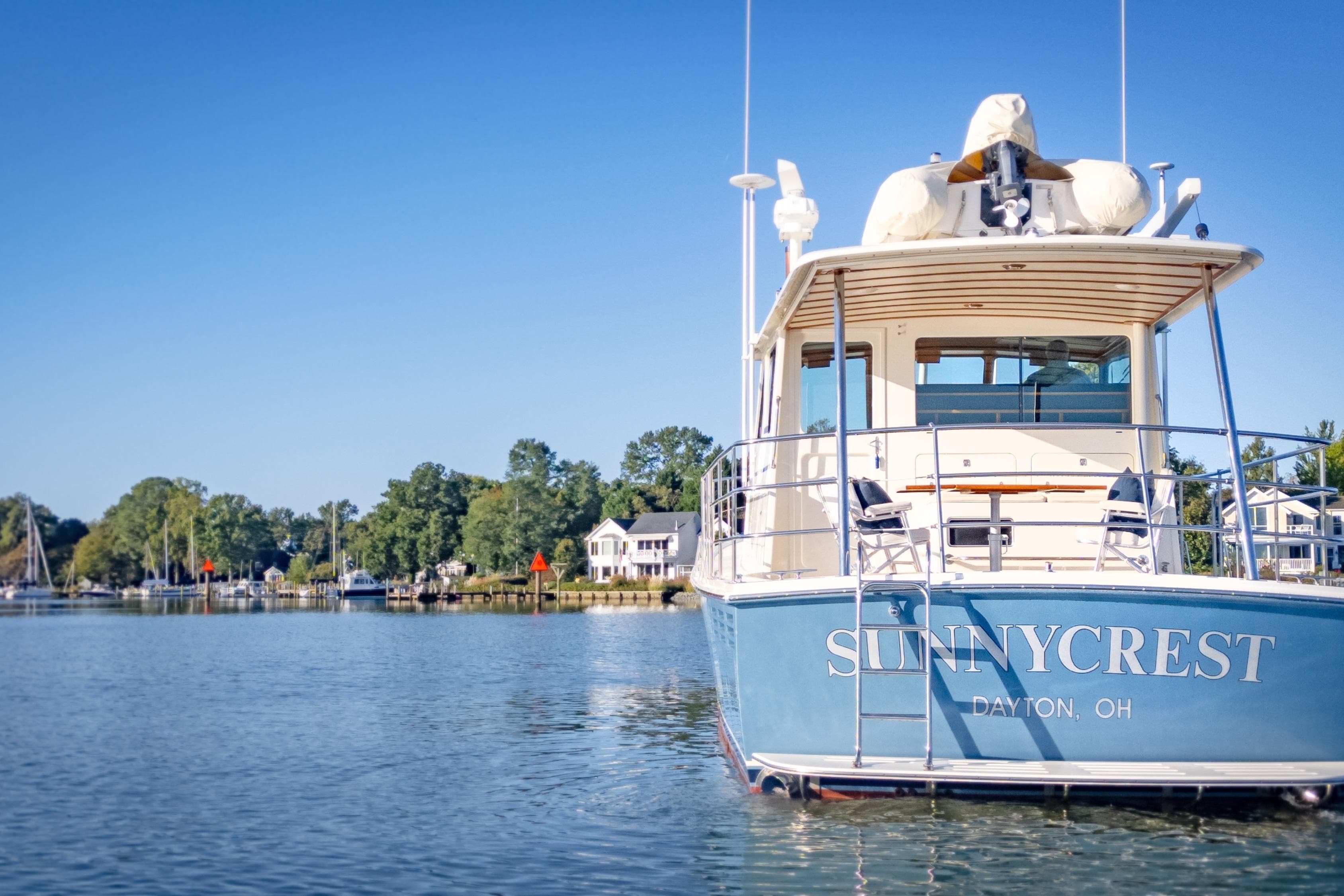 Dettling 51 yacht "Sunnycrest" on serene water, Dayton, Ohio, 2001 model.