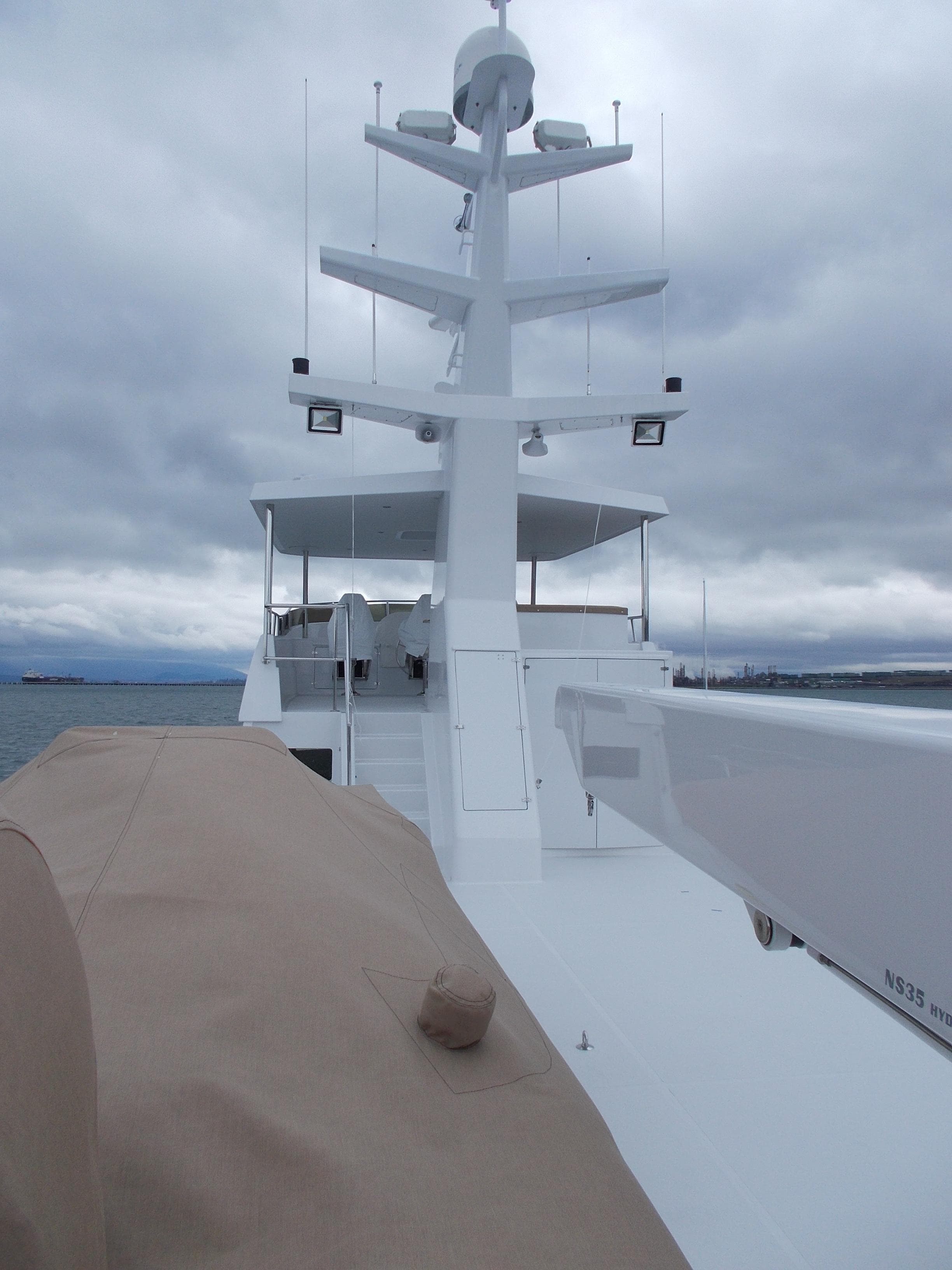 2017 Northern Marine Expedition yacht deck with overcast sky.